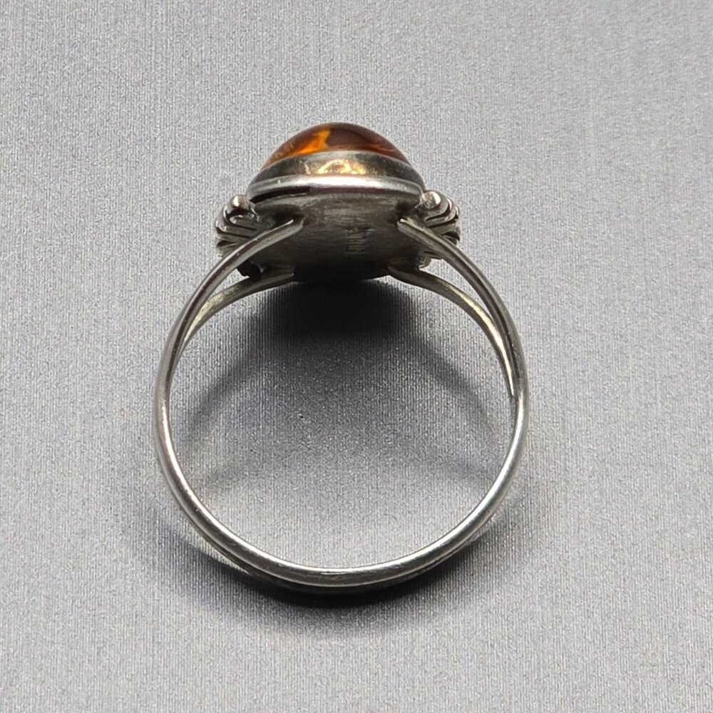 VTG Sterling Silver Amber Ring Size 8.5 Split Shank 3.34g Sliced Accents Poland - Picture 5 of 12